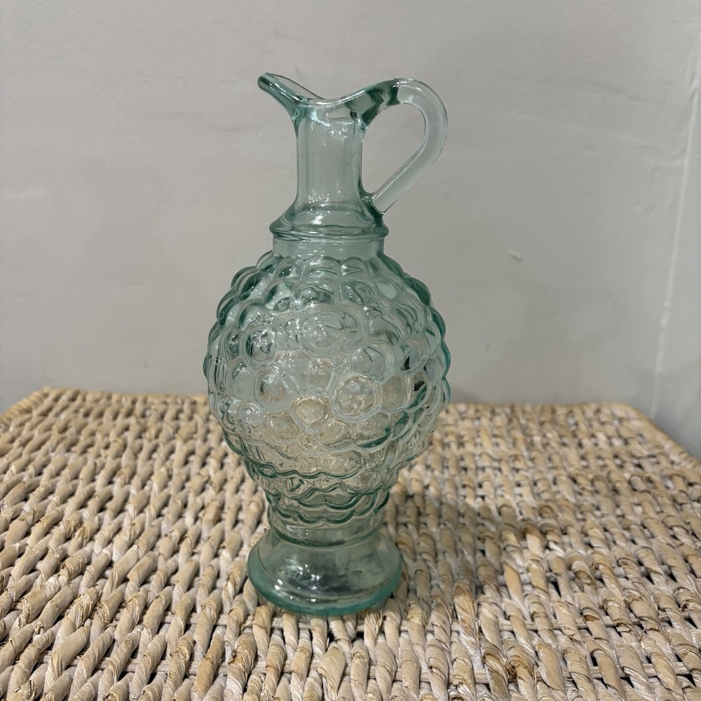 Vintage Vetreria Etrusca Grape Cluster Decanter Green & Blue Glass Italy 8" Inch